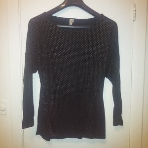 Vintage Tristan Black and Gold Studded Long Sleeve Top Shirt Blouse size XL